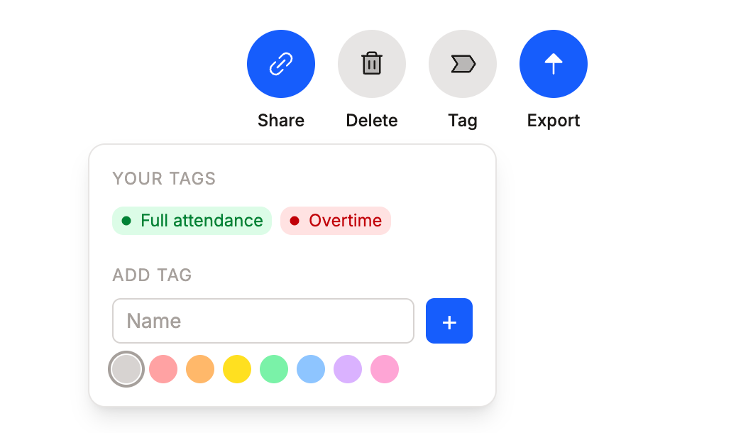 Tag your meetings with custom labels and colors for easy labelling and filtering.