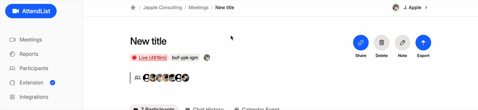 Click the title of an attendance report to rename it inline.