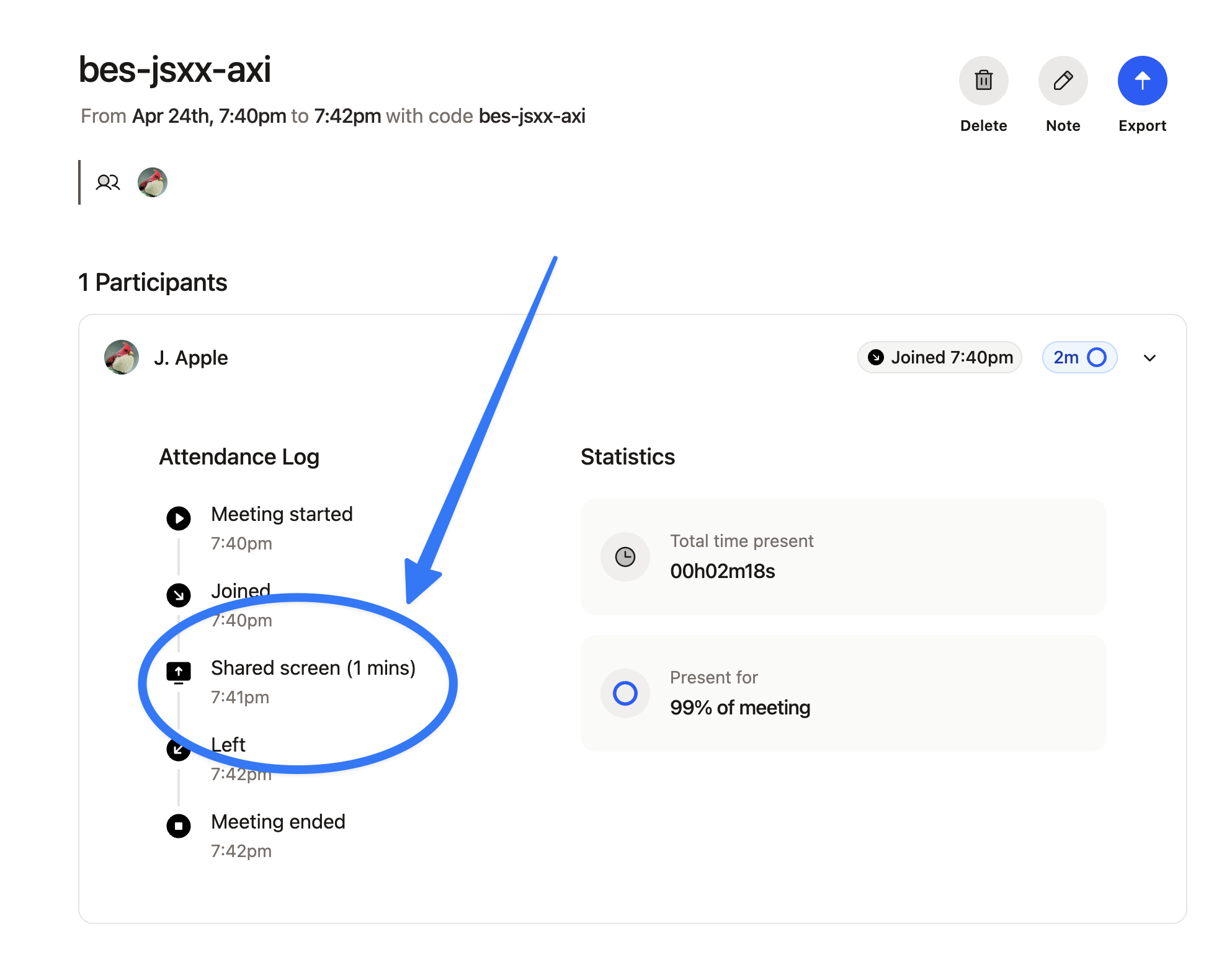 AttendList can now detect when someone shares their screen in a Google Meet meeting, and for how long.