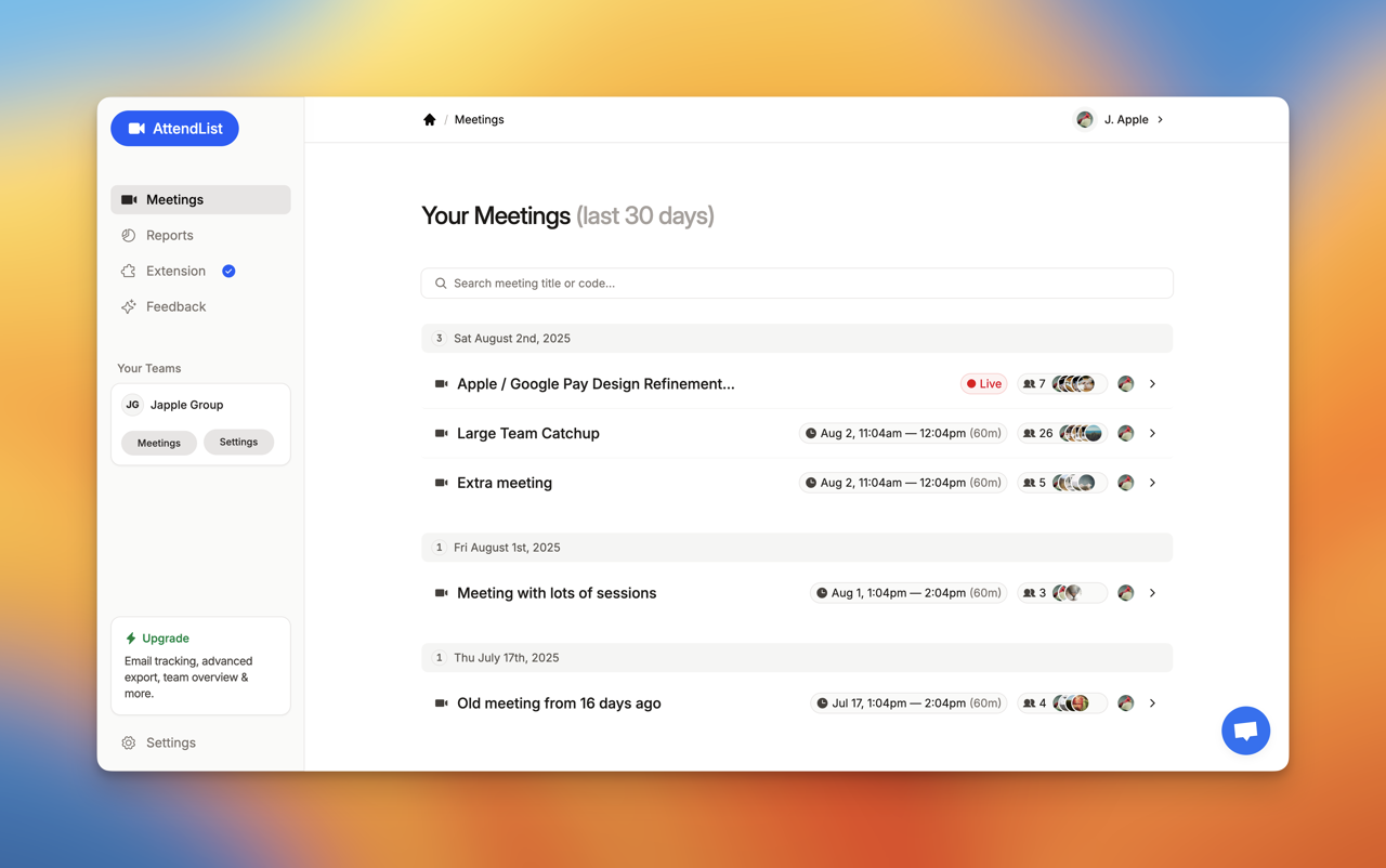 AttendList has a fresh look, and now supports searching & email tracking.