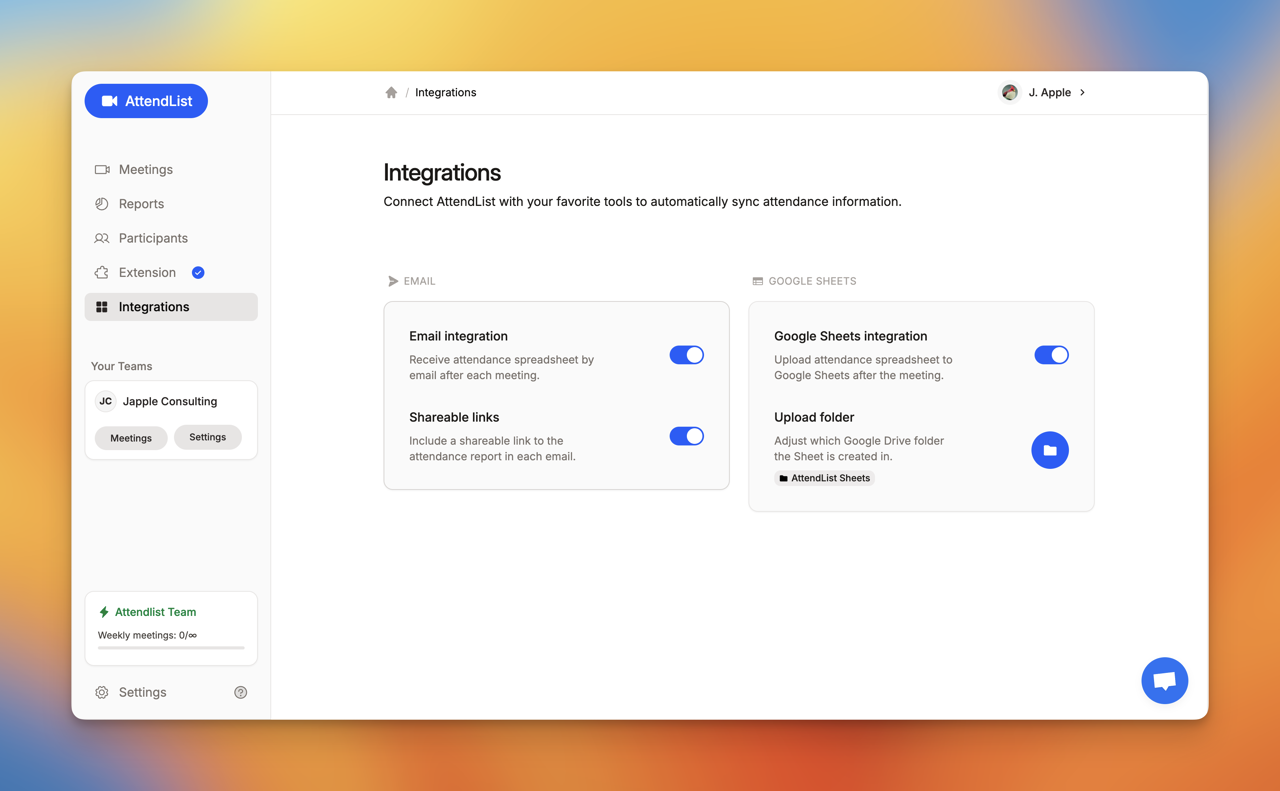 Now with AttendList, you can view a detailed attendance overview of each participant. See which meetings they attended at a glance, plus their average attendance rate.