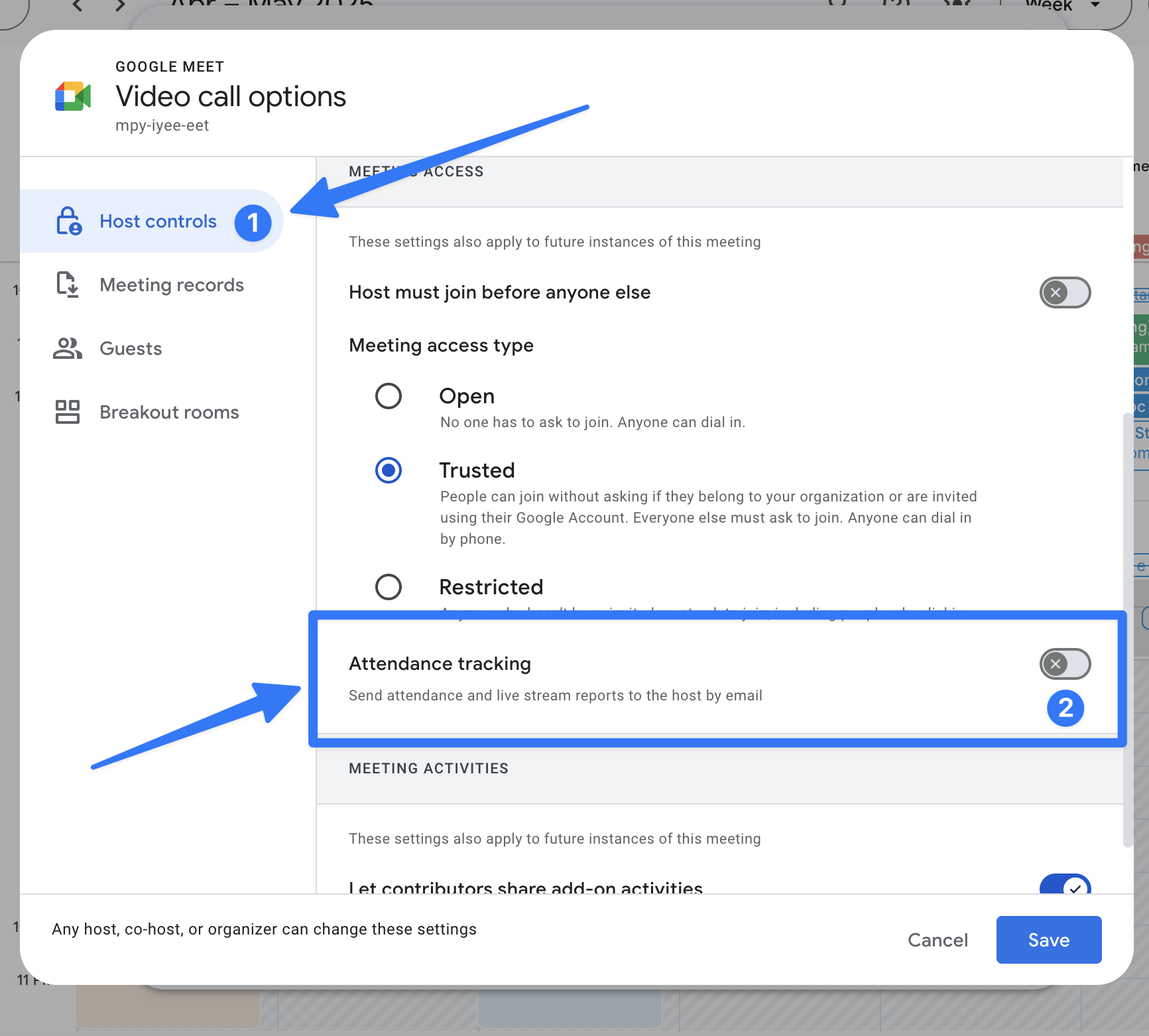 If you're on a paid Google Workspace account, you can enable attendance tracking directly from the Google Meet calendar invite to get an attendance report emailed to you after the meeting.