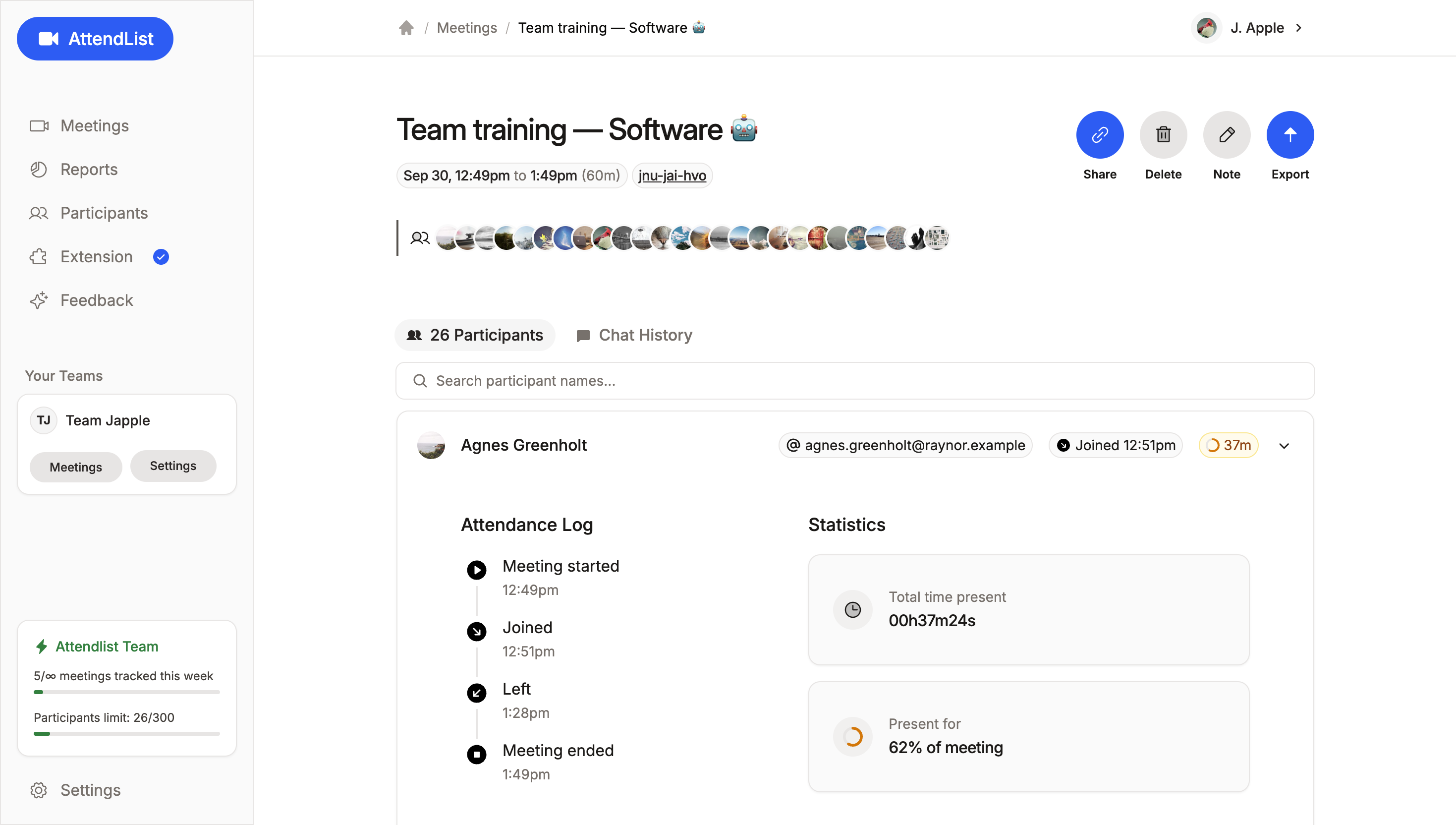 AttendList Screenshot: Attendance Reports